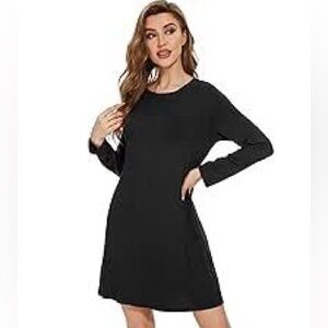Simplistic Long Sleeve Round Neck Umbrella Dress